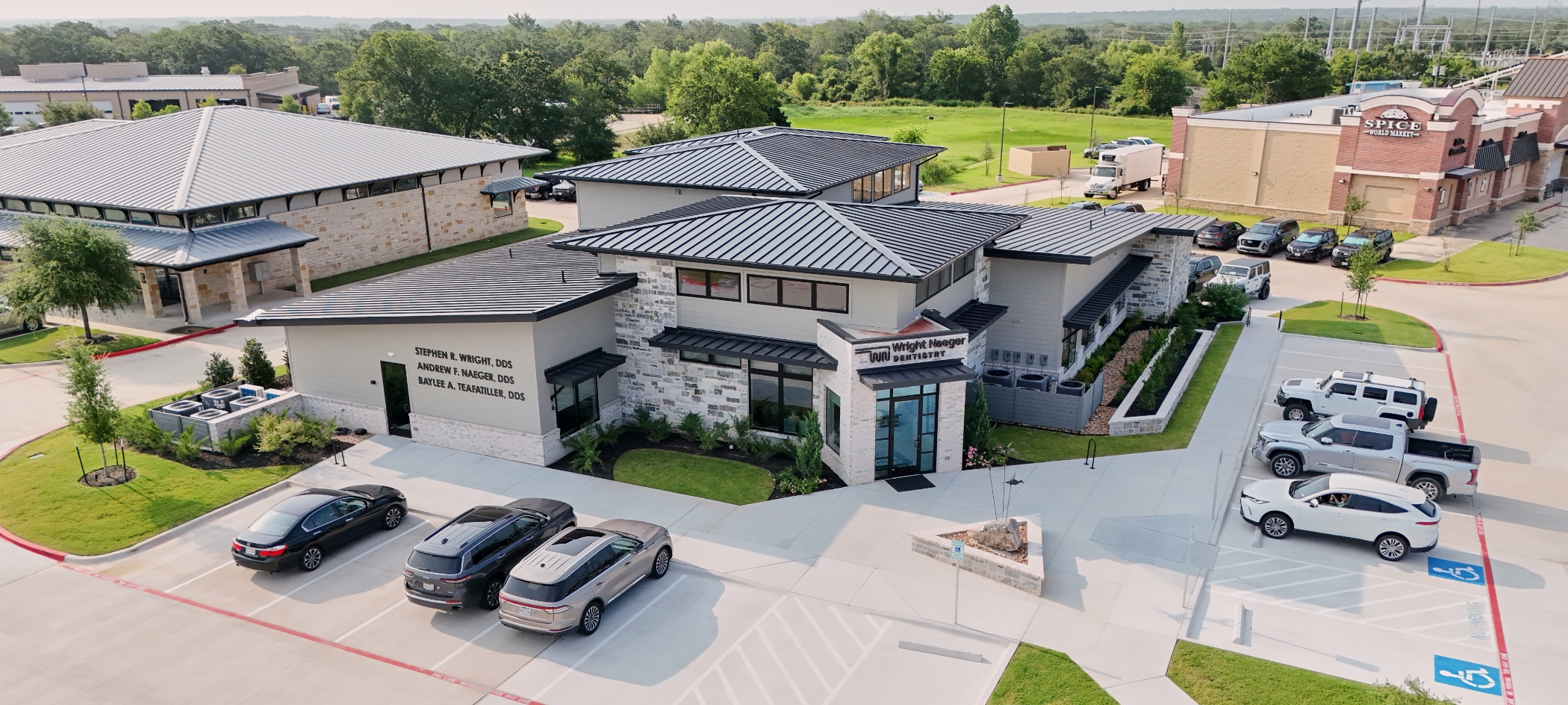 Aerial view of Wright Naeger Dentistry in College Station