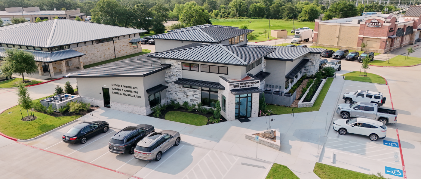 Aerial view of Wright Naeger Dentistry in College Station